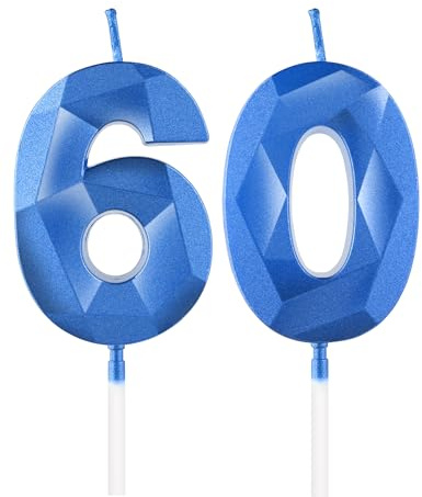 Royal Blue 60th Birthday Candles, 3D Number 60 Candle for Cake, Women Men 60th Birthday Decorations,Sapphire Candle Topper Blue Cake Decorations for Birthday Party Wedding Anniversary Supplies