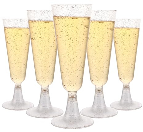 LOPYXBR 80 copas de champán de plástico, 150 ml, copas de champán de plástico con purpurina dorada, reutilizables, de plástico, para cumpleaños, bodas, fiestas, picnics al aire libre