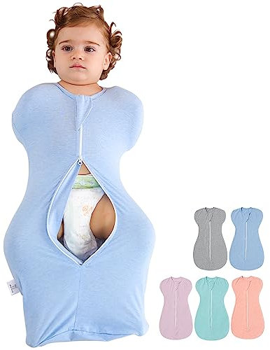 Tyuodna Baby Pucksack 0-3 Monate/3-6 Monate,Baumwolle Sommerschlafsack Baby Arme Hoch Position,Swaddle up Baby Übergangsschlafsack Anti-Erschrecken,Baby Schlafsack mit Loser Saum (Blau, 0-3 Monate)