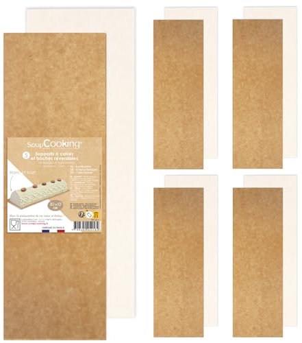 SCRAP COOKING - 5 Supports à Bûches de Noël & Cakes - 30 x 10 cm - Carton Réversible Kraft & Blanc - Semelles Gâteaux Rectangulaires - Cake Board Pâtisserie - Fabriqués en France - 5216