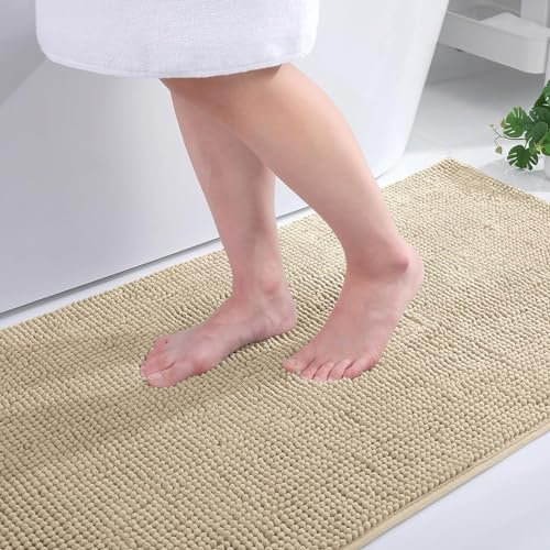 Homaxy Chenille Badezimmerteppich rutschfeste Badematte Waschbar Badteppich Weich Badvorleger Saugfähige Duschvorleger für Badezimmer - 50x80 cm, Dunkelbeige