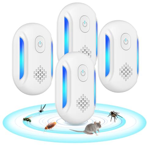 DOBWGXZ Lot de 4 répulsifs à ultrasons améliorés, répulsifs à souris, insectifuges à brancher, lutte contre les nuisibles d'intérieur, efficace contre les rats, les moustiques, les araignées, les