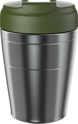 KeepCup Commuter Travel Mug - Insulated Stainless Steel Reusable Coffee Cup with Spillproof Flip Lid - 12oz/340ml - Pine