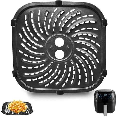 GXF Air Fryer Replacement Parts for PowerXL Vortex Pro 8 QT Air Fryer, Oval 10''*10''Food Grade Stainless Steel Air Fryer Accessories Grill Pan Grill Plate Crisper Plate Tray Rack with Rubber Bumpers