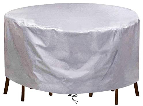Strapazierfähige, wasserdichte Gartenmöbelabdeckung, 280 cm Durchmesser x 110 cm Höhe, runder Tischschutz, winddicht, UV-beständig, 420D Oxford-Gewebe für Terrasse, Rattan-Sitzgruppe, Silber
