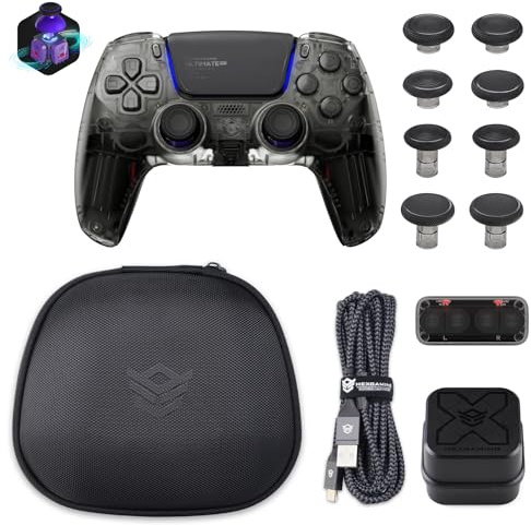 HEXGAMING ULTIMATE PRO Controller per ps5/PC,Wireless/USB Joystick Pro per ps5,4 Tasti Posteriori Rimappabili&8 Levette Analogiche Effetto Hall&6 Profil&Trigger Grilletti Regolabili,Nero Esploratore