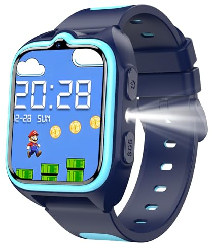 Reloj Inteligente Niño con GPS y Linterna LED,4G Smartwatch Niños con Teléfono, Videollamadas,SOS, Mensajes, Modo Escuela, Despertador, Cámara Podómetro IP68 Reloj Inteligente Niñas y Niños Azul