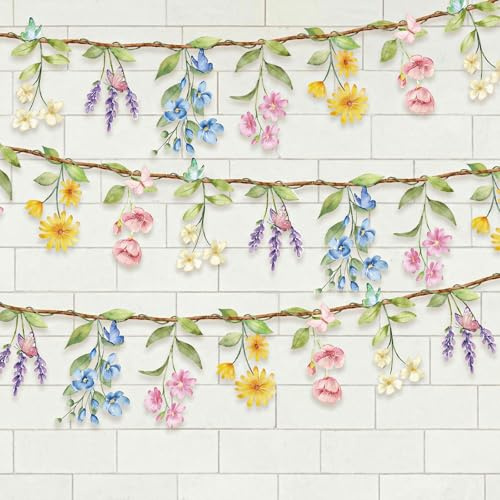 2 Pcs Wildflower Garland, Wildflower Party Decorations Reusable Garden Flower Banner for Baby Shower Birthday Spring Mothers Day Supplies Fresh Off the Market Bridal Shower Girl Party