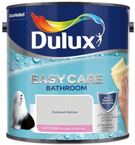 Polished Pebble Dulux Easycare Bathroom Soft Sheen Paint 2.5L – Moisture & Steam Resistant, Mould Protection, Washable Durable Finish for Bathroom Walls & Ceilings