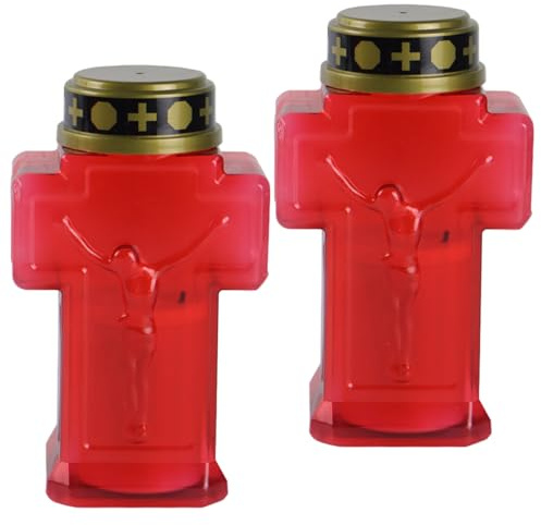 AwnsIMfreien Candele a LED, 2 candele a croce, decorazioni per tombe alimentate batteria senza fiamma tremolante, luci LED rimovibili per cimitero, chiesa, ricordo, candela croce