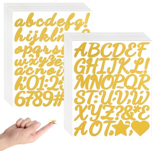 30 hojas de pegatinas de letras doradas, 1590 unidades de pegatinas autoadhesivas de letras, resistentes a la intemperie, de vinilo, pegatinas de letras DIY, letras brillantes de 2,54 cm (1 pulgada