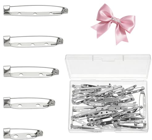 50 Stück Broschennadeln, Silber Sicherheitsnadeln, Anstecknadel, Verschlussnadeln Anstecknade, Sichere Verschlussspange, Silberne Stabnadeln mit Löchern für DIY Schmuck und Handarbeiten (5 Größen)