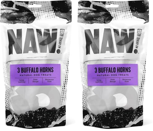 NAW | Buffalo Horns | 6 Pack | Premium Natural Dog Treats | Helps Support Healthy Dental Hygiene | 100% Buffalo | A Leaner Source Of Protein | Dog Chew