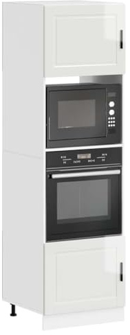 LoogCape Porto Lot de 2 armoires de cuisinière, blanc brillant, en bois massif, avec compartiment, pieds réglables, espace de rangement pour four et micro-ondes dans une petite cuisine