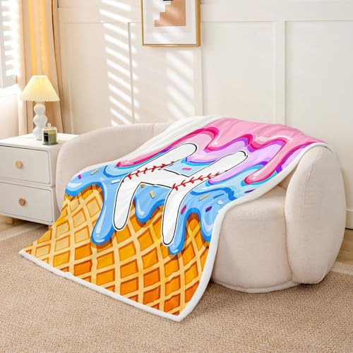 Loussiesd Manta de béisbol con estampado de letra H, forro polar suave, acogedora, mullida, cálida, helado, goteo, salpicaduras, manta de felpa para bebé, 76 x 101 cm, para cama, sofá, sala de estar