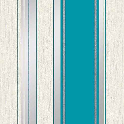 Teal / Silver Glitter - M0801 - Synergy - Stripe - Crown Wallcoverings