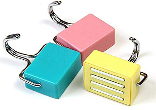 Shineus 3Pcs All-Purpose Magnetic Hooks Kitchen Strong Magnetic Hooks for Keys,Coat,Fridge and Doors Pastel Pink, Yellow, Blue