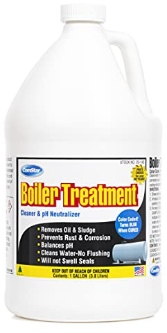 ComStar Boiler Treatment w/Blue Color Indicator, Boiler Water Cleaner & pH Neutralizer, Prevents Rust, Scale in Boiler Water Without Flushing, Helps to Remove Oil & Sludge, 1 Gallon (35-145)