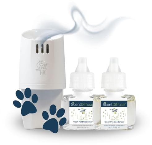 ScentDiffuse Pet Odor Deodorizing Air Freshener Starter Kit, 2 Refills + Diffuser
