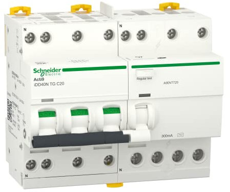 Schneider Electric - Acti9 iDD40N - disjoncteur différentiel tête de group - 3P+N C 20A 10kA 300mA AC - A9DV7720