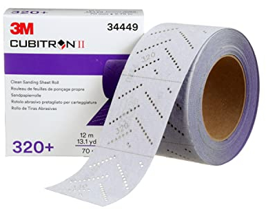 3M Cubitron II Hookit 34450 Rouleau de feuilles abrasives multi-trous, 70 mm x 12 m, grain 400+, papier de verre pour carrosserie, retrait de revêtement, réparation, ponçage