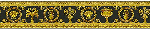 BRICOFLOR Tapetenbordüre | Barock-Tapete Tapete barock - Tapeten für Wohnzimmer - Gelb, Grau, Schwarz / Anthrazit | 5,00 x 0,09 m = Rolle 0.45 m²