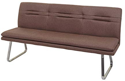Mendler Banco de comedor HWC-H70, banco tapizado, respaldo de tela/textil de acero inoxidable cepillado, marrón, 180 cm