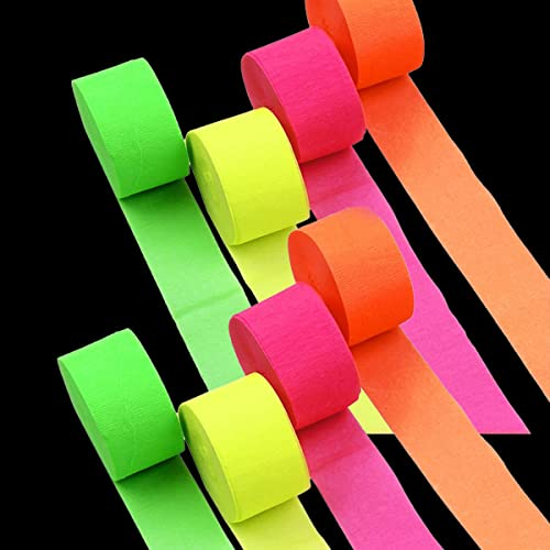 CENPEK 8 Rollen 4,5 cm x 25 m, fluoreszierendes Krepppapier, Bastelschlangen, hängende Dekorationen für verschiedene Geburtstagspartys, Hochzeiten, Festivals, Party-Dekorationen, 4 Farben