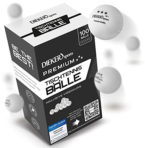 Dieker Sports Premium Tischtennisbälle 3 Stern (100 Stück, Weiß) - erstklassige Ping Pong Bälle - Nach ITTF Turnierstandard - Tischtennisbälle Outdoor Tischtennis Zubehör