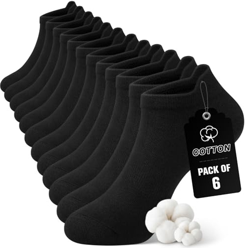 SIMIYA Ankle Socks for Mens Womens 6 Pairs Breathable Cotton Trainer Socks Low Cut Non Slip No Show Sock for Running Sports (6 Black)
