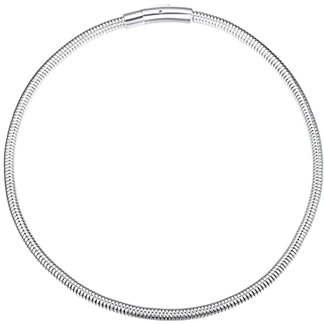 FindChic Round Snake Chain Choker Necklaces for Women 16'' Dainty Stainless Steel Omega Link Chains Jewelry Gift for Wife