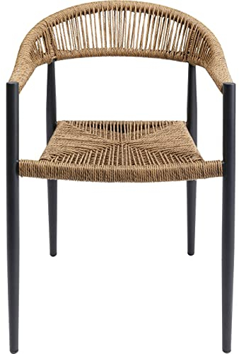 Kare Design Stuhl mit Armlehnen Palma, Natur, Stapelbar, Gartenstuhl, Armlehnstuhl für Balkon, Garten, Terrasse, Geflechtsitz, Schwares Aluminiumgestell, 78,5x56x59 cm (H/B/T)