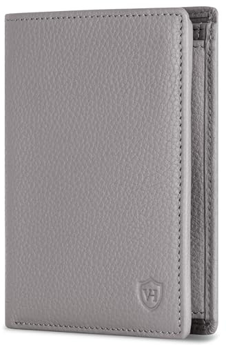 VON HEESEN Leder Geldbörse RFID Schutz I Echtleder Geldbeutel für Damen & Herren I Portemonnaie Brieftasche Wallet Portmonee (Grau)