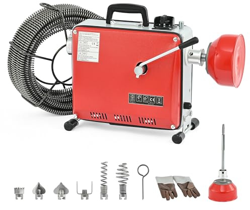 ZELCAN 400W Desatascador de Tuberías Eléctrico Profesional 400r/min Máquina de Limpieza de Desagües Electrico con Espirales para Tubos 20mm a 100mm