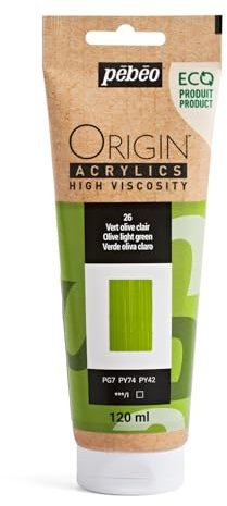 Pebeo - Origin Acrylics 120 ml - Pintura Acrílica Ecodiseñada - Alta Viscosidad - Acabado Mate - Ligante 100% Reciclado - 96% Materias Primas Europeas - Verde Oliva Claro
