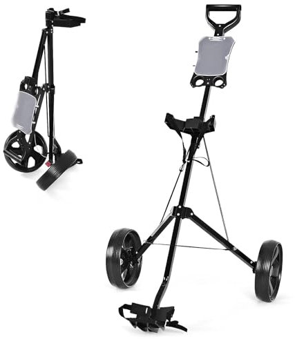 GOPLUS Golf Trolley, Golftrolley 2 Rad Klappbar, mit verstellbarem Gurt, bequem Griff & Fußbremse, Golfwagen mit Anzeigetafel, Golfcaddy Golf Push Cart (Blau)