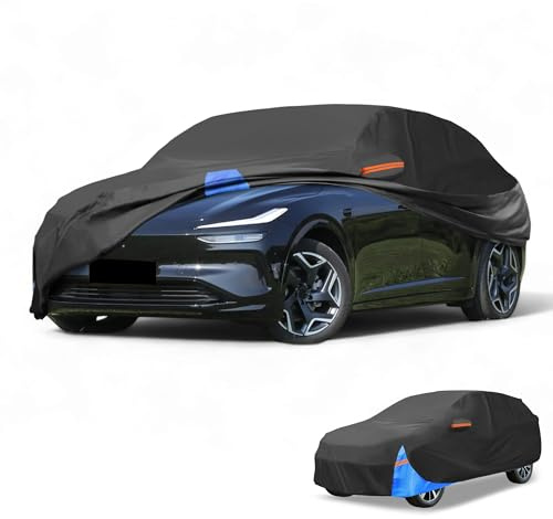 Partuto Universal hel SUV bilöverdrag vattentätt alla väder för bilar utomhus fullt skydd regn sol UV-skydd 210D-PU svart blå passform för SUV-längd 182 cm till 190 cm
