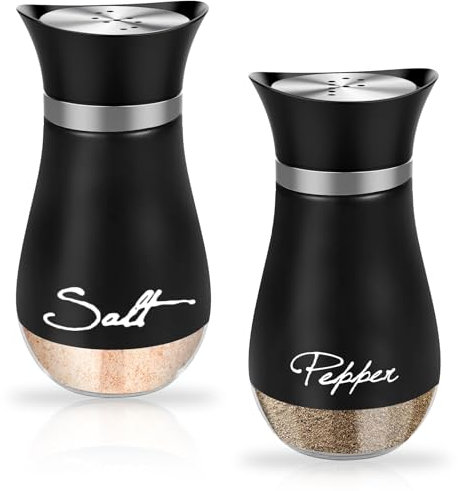 Ensemble Salière et Poivrière, 120ml Salière et Poivrière en Acier Inoxydable, Distributeur D'épices, Pots à Epices, pour Maison, Cuisine, Restaurant, 2pcs, Noir