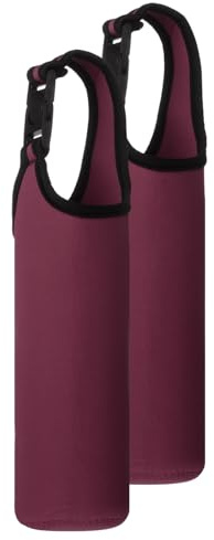 sourcing map 2pcs Neoprene Carrier Water Bottle Sleeve, 15.5-20oz Insulated Water Glass Bottle Carrier Bag Collapsible Drink Bottle Sleeve Cover Holder with Handle, Wine Red