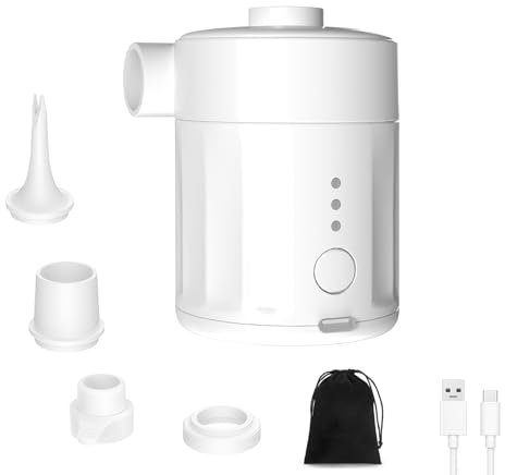 Mojimdo Portable Electric Air Pump for Inflatables, Rechargeable Battery Air Pump for Airbed 2-in-1 Portable Mini Vacuum Pump with 4 Air Nozzles and Storage Bag for Air Mattress, Pool