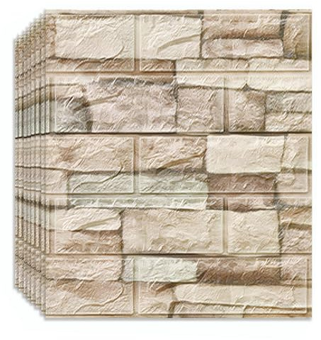 12 Stücke 3d Selbstklebende Wandpaneele - 35x38.5cm, Selbstklebend Tapete Steinoptik, Vintage Backstein Stein Tapeten Dekorative für Wohnzimmer,Schlafzimmer,Küche,Wandverkleidung (Retro-Milchweiß)