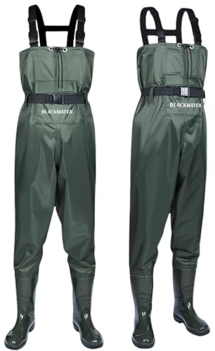Blackwater Lightweight Fly Fishing Chest Waders Breathable Nylon Size 8 9 10 Welly Boot Green Booted Pocket Chest Wellington Strong Waterproof Duck Hunting Mens Carp Coarse (Nylon Boot UK size 8)