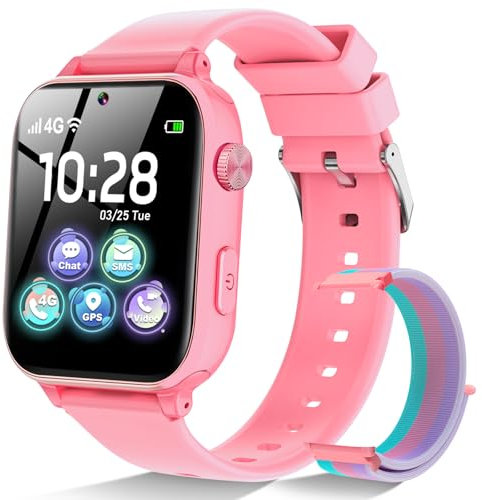 Montre Connectée Enfant 4G, Smartwatch Téléphone pour Filles Garçons avec GPS, SOS, WiFi, Appel Vidéo, Chat, Mode Classe Notification Jeux Réveil, Montre Intelligente Enfants Cadeau 4 à 12 Ans, Rose1