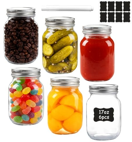 WyndShades 6 Pack 500ml Glass Swing Top Bottles – Airtight Clip Top Jars for Overnight Oats, Yogurt, Salads, Sauces & Homemade Drinks – Includes Label Pen & 8 Stickers – Reusable Clear Glass Bottles