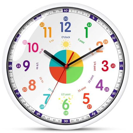 FB FunkyBuys Learning Clock for Kids - 10 Inches Silent Non-Ticking Kids Clocks for Bedrooms - Colorful Decorative Educational Time Teaching Clock