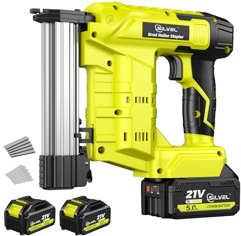 SILVEL 21V Cordless Nail Gun, 2-in-1 Electric Brad Nailer Stapler Gun with 2 * 5.0Ah Battery Powered, 1000pcs Nails, 18GA Staples,for Woodworking, Home Improvement, Carpentry, DIY Project Green