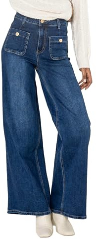 Nina Carter YY308 Jean pour femme - Pantalon large avec taille haute et poches plaquées - Style vintage - Coupe évasée - Stretch, XXL mince