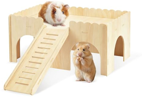Wooden Guinea Pig House, Guinea Pig Hideout with Cave Stairs 38 x 25 x 18cm