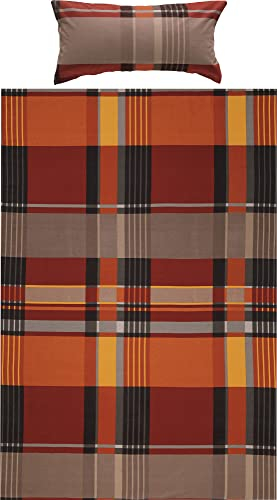 Erwin Müller warme Bettwäsche, Bettgarnitur Flanell Karo Terra Größe 40x80 cm / 135x220 cm - pflegeleicht, bügelleicht, 100% Baumwolle, mit Reißverschluss (weitere Größen)