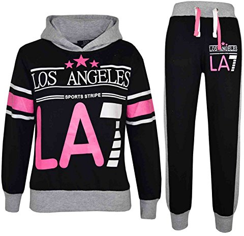 A2Z 4 Kids LA7 Survêtement À capuche Avec Joggeur Sweatpants Deux Couleur Ensemble - T.S LA7 Black Grey 11-12